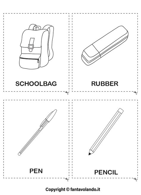 Flashcards School Objects Fantavolando