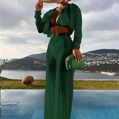 Plain Halter Triangle Bikini Swimsuit With Cover Up Depop