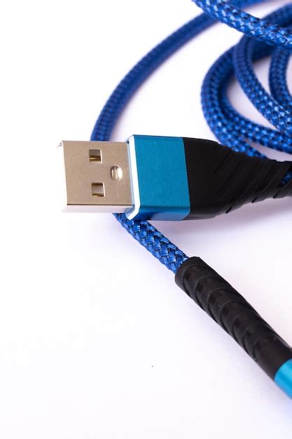 Premium Photo Blue Wire To Connect The Device On White Background