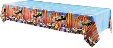 Hot Wheels Rectangle Plastic Reusable Table Cover Blue Orange 54x96