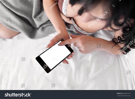 Naked Brunette Touching Cell Phone Empty Stock Photo Shutterstock