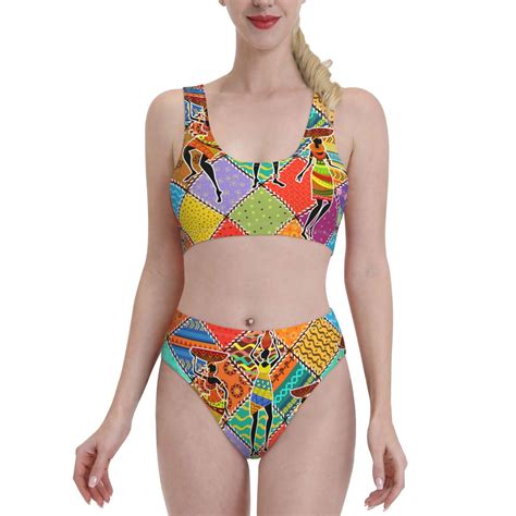 Adobk Dancing African Womans Print Women High Waisted Bikini Set Sports Swimsuit Bathing Suit