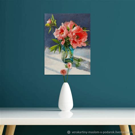 Красивые картины пионы маслом на холсте в интерьер Натюрморт с цветами ...