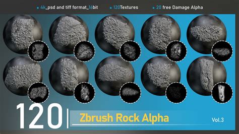 Artstation 120 Zbrush Rock Alpha 20 Free Damage Alpha Brushes