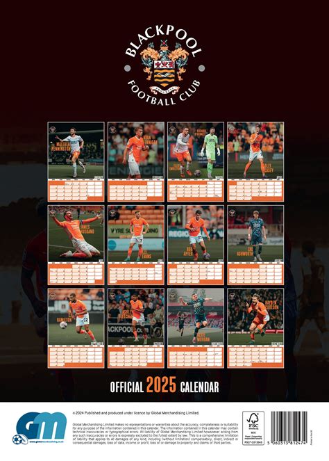Blackpool FC Official 2025 A3 Football Wall Calendar – Global Merchandising