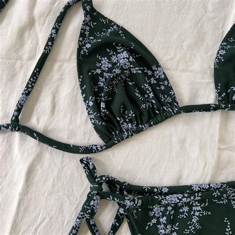 Green Blue Floral Bikini Set Handmade By Me Thin Depop