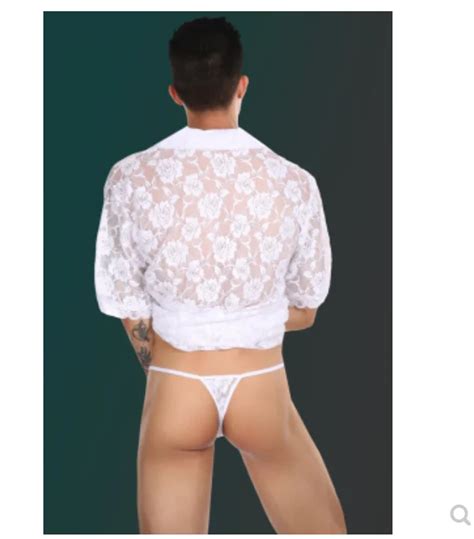 Sexy Lace Men Transparent Thong Fun Thin Breathable Mono Quick Drying Briefs Mens Lingerie Men