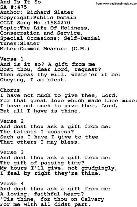 Salvation Army Hymnal Song And Is It So With Lyrics And Pdf