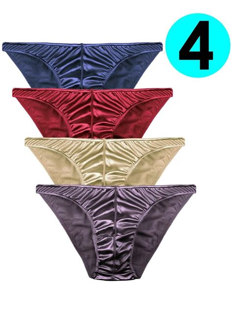 Mens Satin Bikini Briefs Panties S To 3XL Silky Sexy Mens Underwear Multi Pack EBay
