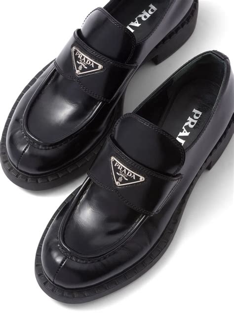 Prada Triangle Logo Patent Leather Loafer In F0002 Black Modesens