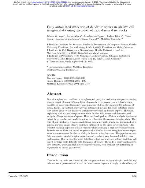 PDF Fully Automated Detection Of Dendritic Spines In 3D Live Cell