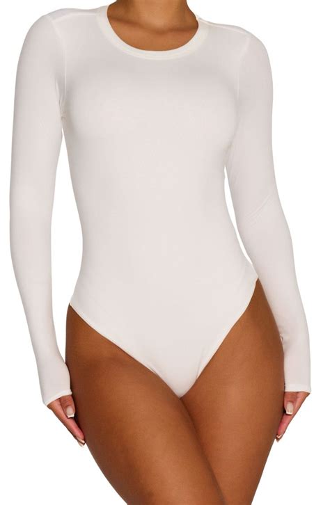 N BY NAKED WARDROBE Bare Crewneck Long Sleeve Bodysuit Nordstromrack White Long Sleeve