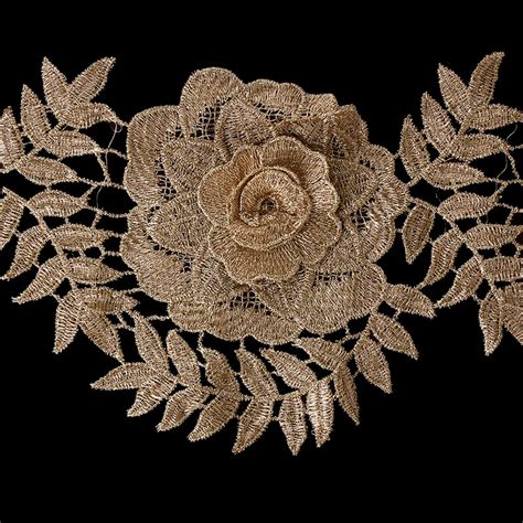 5yard 3d Floral Gold Metallic Flower Applique Trim Embroidery Pattern Lace Fabric Trimming Craft