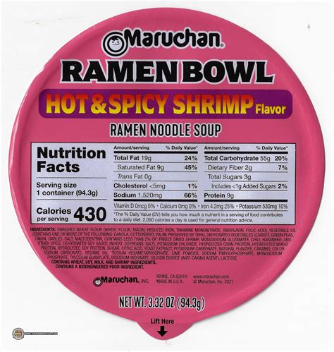 Maruchan Ramen Bowl Hot Spicy Shrimp Flavor USA