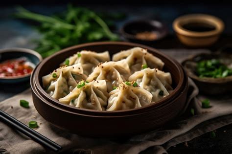 Premium AI Image | Mandu or mandoo with chopsticks are dumplings in ...