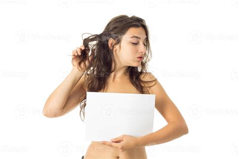 Nude Brunette Girl With Placard Stock Photo At Vecteezy