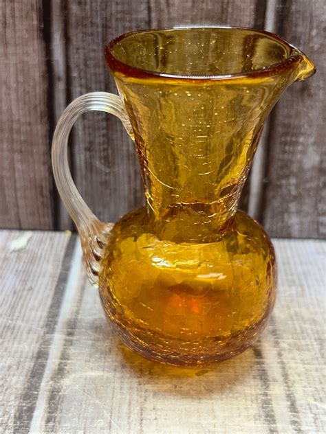 antique vintage rainbow amber glass hand blown vase art glass handle etsy