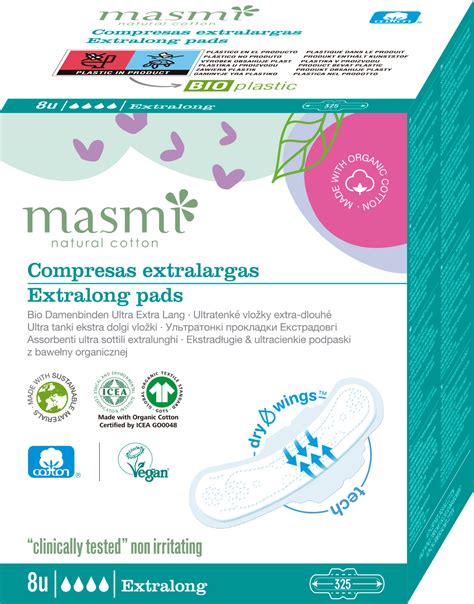 masmi Organic Sanitary Towels extra long, 8 Pcs - Ecco-Verde Ireland