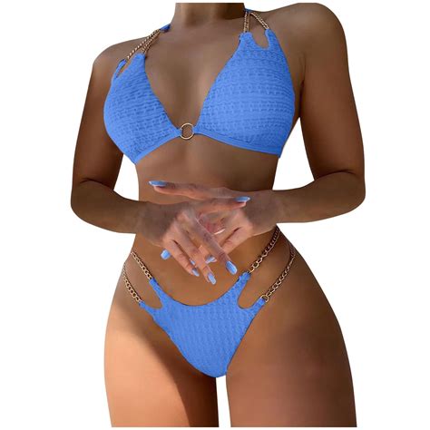 Utsjkr Savings Women S Micro Triangle Bikini Set Cut Out Chain Two Piece Bathing Suit Retro