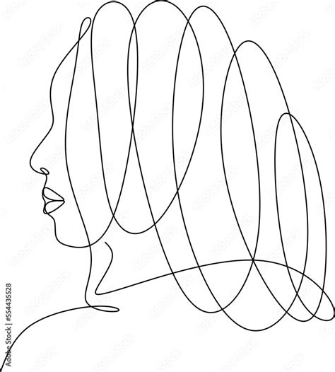 Woman Abstract Face One Line Drawing Hand Drawn Outline Illustration