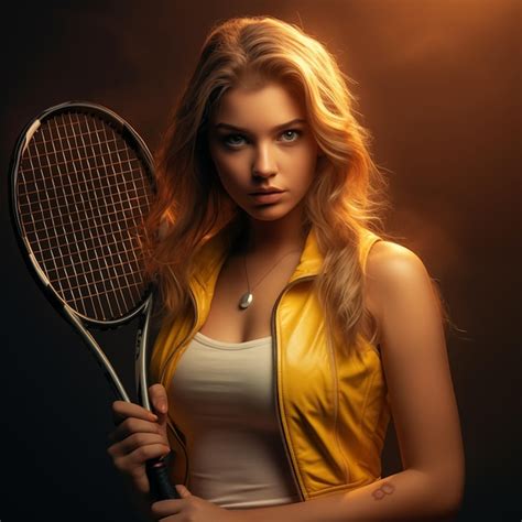 Premium Photo A Woman With Blonde Hair Holding A Tennis Racket
