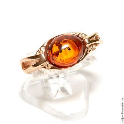 Волшебное кольцо с янтарем "Снитч". Серебро 925 пробы, позолота в ...