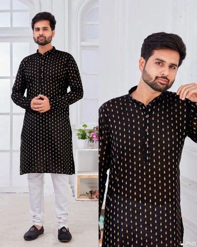 New Latest Designer Cotton Printed Blue Color Men S Kurta Pajama At Rs