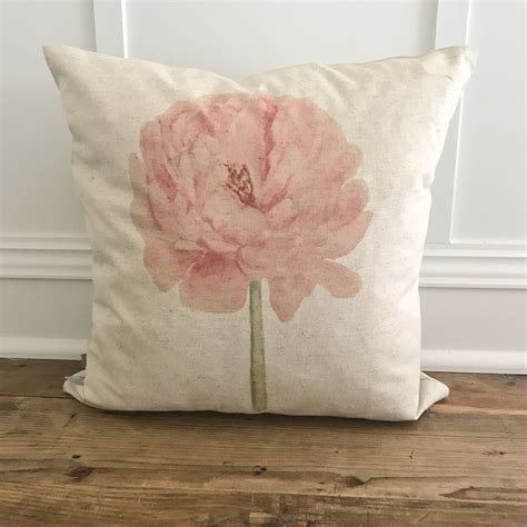 Watercolor Peony Pillow Cover Linen And Ivory