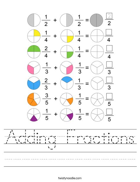 Adding Fractions Worksheet Twisty Noodle