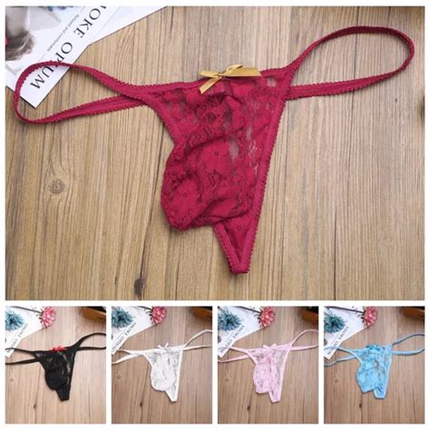 Men Sissy See Through Silk Lace Satin Bikini G String Thong Brief Sexy Underwear Picclick Uk