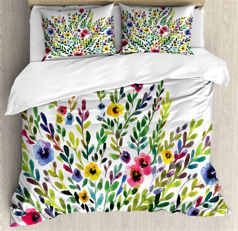 Botanical King Size Duvet Cover Set Artistic And Romantic Bouquet Of