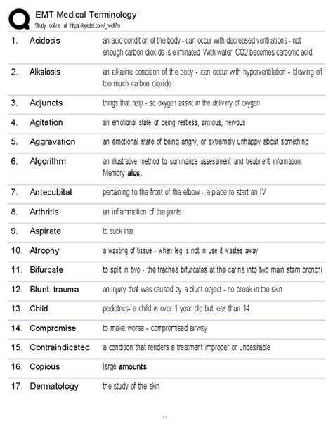 EMT Medical Terminology Study Guide: Key Terms and Definitions - Studocu