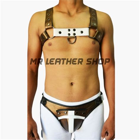 Gay Harness Leather Harness With Black Studs And Brown Rings