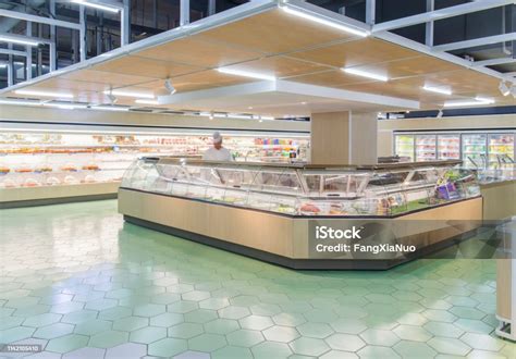 view  meat  deli section  supermarket stock photo