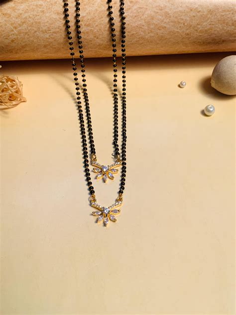 Gold Plated Black Beads Solitaire Diamond Mangalsutra South India Jewels