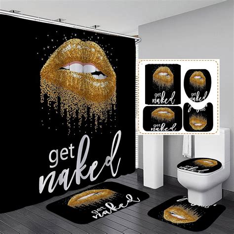 PCS Set Get Naked Shower Curtain Set White Letters Funny Quotes Simple Modern Luxury Bathroom