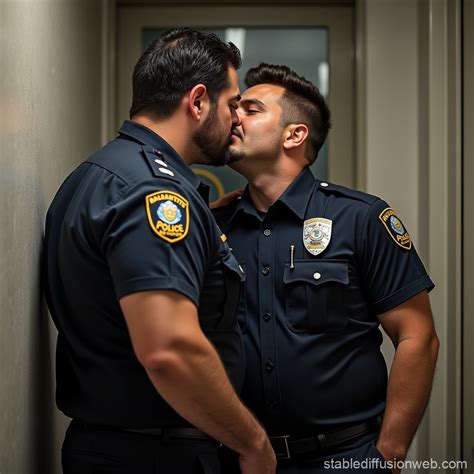Chubby Moustached Gay Couple At Police Station Stable Diffusion Online