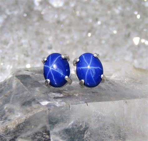 Oval Star Sapphire Earrings Genuine Star Sapphire Earrings Authentic