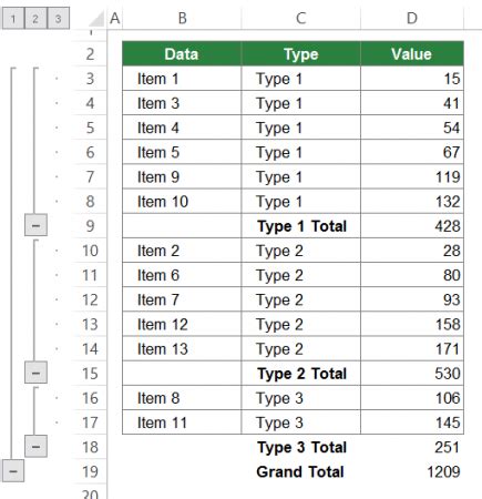 subtotal  excel      big guide