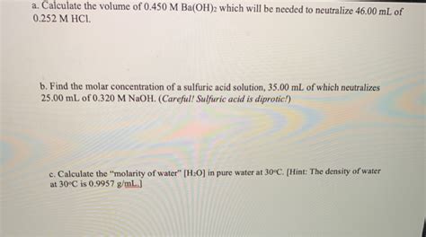 Solved A Calculate The Volume Of M Ba Oh Which Will Chegg