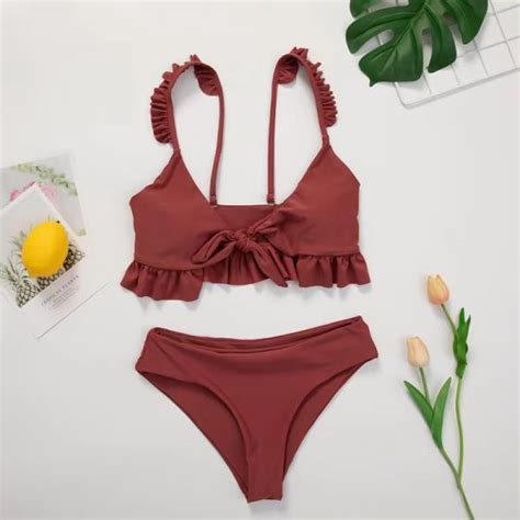 Two Piece Bikini Sexy Solid Color Lace Up Swimsuit On Luulla