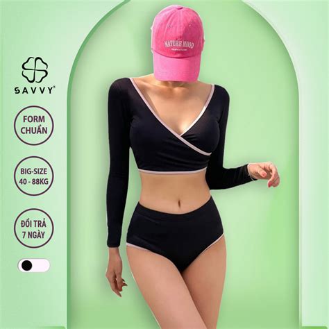 Set Bikini Đi Biển Mảnh Tay Dài SAVVY SV Cao Cấp Bộ Đồ Bơi Bikini Cạp Cao Kín Đáo Shopee