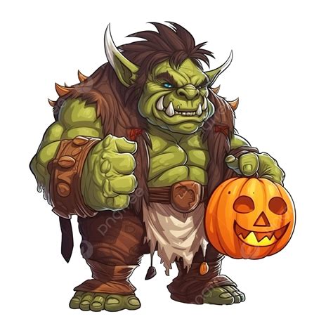 The Male Ogre Holds The Pumpkin Halloween Orc Fantasy Monster With