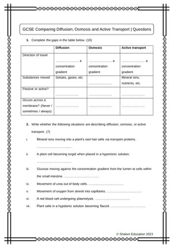 Gcse Biology Comparing Diffusion Osmosis And Active Transport Practice Questions Teaching