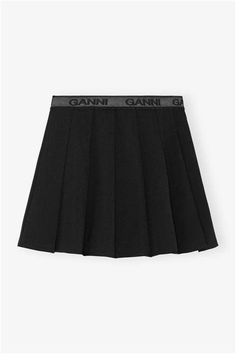 Black Black Light Twill Pleated Mini Skirt Ganni Uk