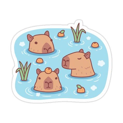 Cute Capybaras Chilling In Hot Spring With Oranges Sticker By Rustydoodle Artofit