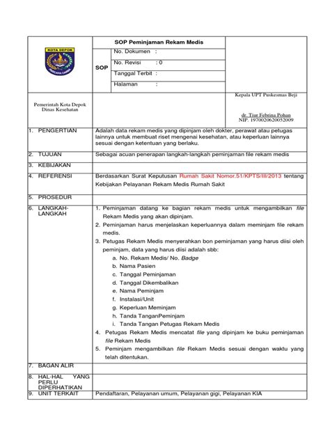 Sop Peminjaman Rekam Medis Pdf