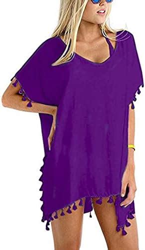 Ffwtpy Damen Strandkleid Chiffon Sommer Strandponcho Badeanzug Bikini Cover Ups Mit Quasten