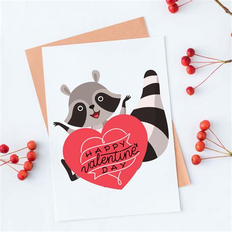 Free Printable Cute Raccoon Valentines Day Card