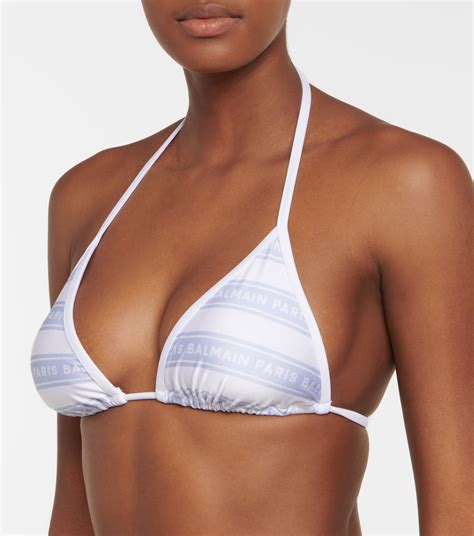 Logo Striped Triangle Bikini In Multicoloured Balmain Mytheresa